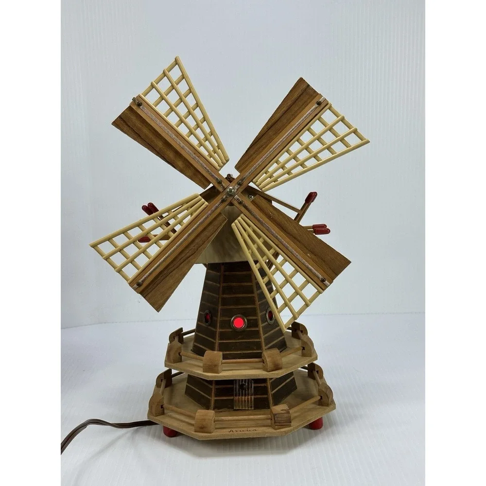 Vintage Wooden Electric Windmill Lamp Light Up Décor‎ Handmade Aruba